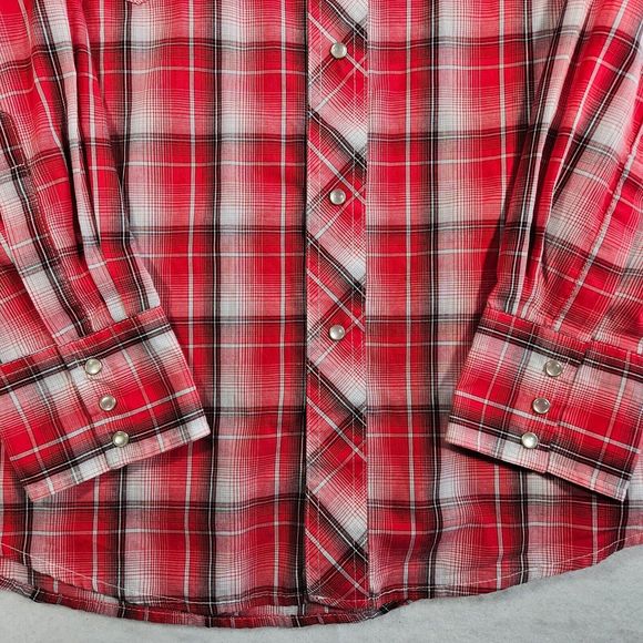 Wrangler Western Fashion Shirt Mens XL Pearl Snap Plaid Red Long Sleeve Rodeo - Picture 10 of 11